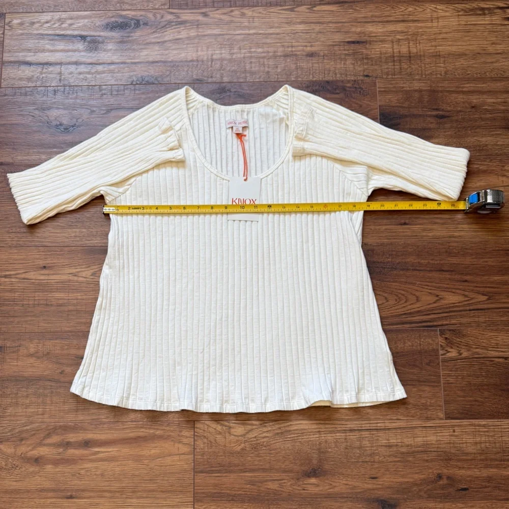 Knox Rose Women's Slim Fit Long Sleeve Ribbed T-Shirt Cream Size XXL NWT - Picture 4 of 8